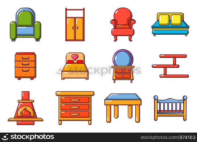 Furniture icon set. Cartoon set of furniture vector icons for web design isolated on white background. Furniture icon set, cartoon style