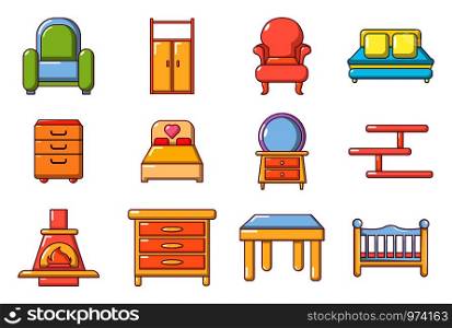 Furniture icon set. Cartoon set of furniture vector icons for web design isolated on white background. Furniture icon set, cartoon style