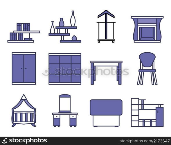 Furniture Icon Set. Editable Bold Outline With Color Fill Design. Vector Illustration.