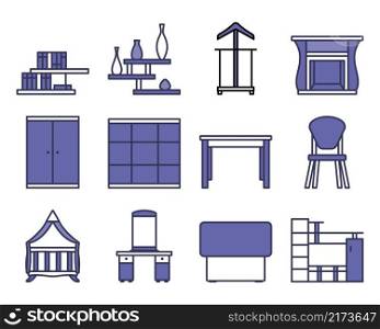 Furniture Icon Set. Editable Bold Outline With Color Fill Design. Vector Illustration.