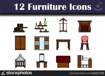 Furniture Icon Set. Editable Bold Outline With Color Fill Design. Vector Illustration.