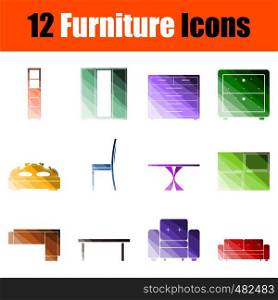 Furniture Icon Set. Flat Color Ladder Design. Vector Illustration.