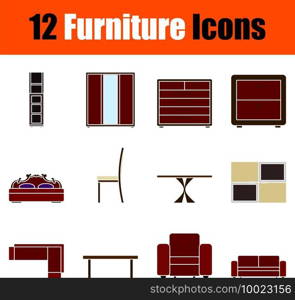 Furniture Icon Set. Flat Design. Fully editable vector illustration. Text expanded.