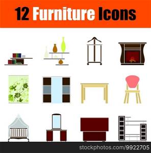 Furniture Icon Set. Flat Design. Fully editable vector illustration. Text expanded.