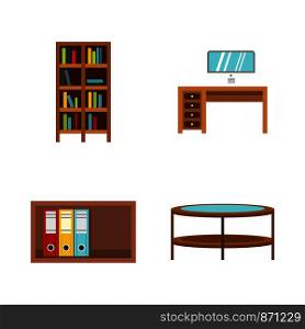 Furniture icon set. Flat set of furniture vector icons for web design isolated on white background. Furniture icon set, flat style