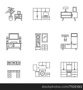 Furniture icon set. Outline set of 9 furniture vector icons for web design isolated on white background. Furniture icon set, outline style