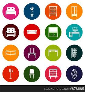Furniture icons many colors set isolated on white for digital marketing. Furniture icons many colors set