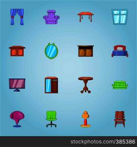 Furniture icons set. Cartoon illustration of 16 furniture vector icons for web. Furniture icons set, cartoon style