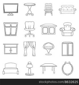 Furniture icons set in hand-drawn style isolated on white background. Furniture icons set vector outline