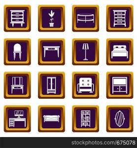 Furniture icons set in purple color isolated vector illustration for web and any design. Furniture icons set purple