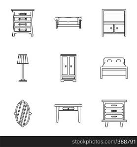 Furniture icons set. Outline illustration of 9 furniture vector icons for web. Furniture icons set, outline style