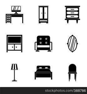 Furniture icons set. Simple illustration of 9 furniture vector icons for web. Furniture icons set, simple style