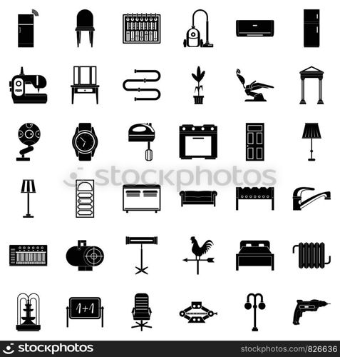 Furniture icons set. Simple style of 36 furniture vector icons for web isolated on white background. Furniture icons set, simple style