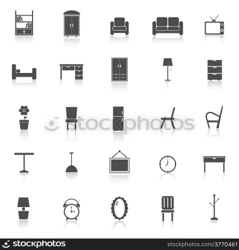 Furniture icons with reflect on white background, stock vector