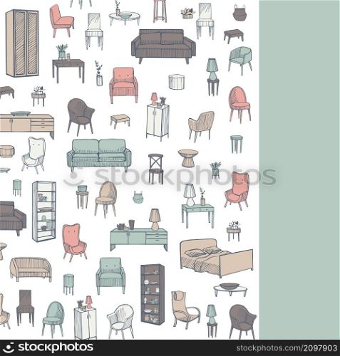 Furniture, lamps and plants for the home. Vector background.. Furniture for the home. Vector background.