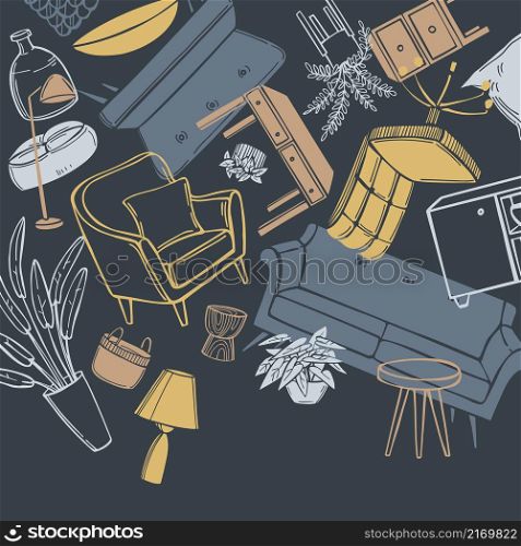 Furniture, lamps and plants for the home. Vector background.. Furniture for the home.Vector background.