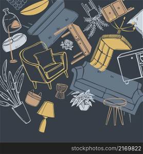Furniture, lamps and plants for the home. Vector background.. Furniture for the home.Vector background.