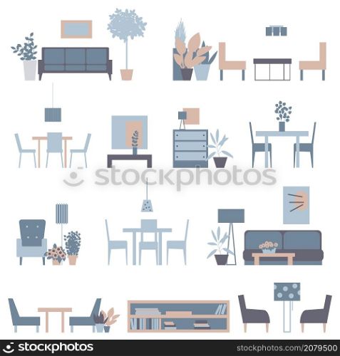 Furniture, lamps and plants for the home. Vector illustration.. Furniture, lamps and plants for the home.