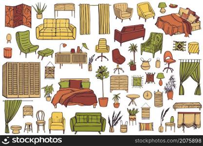 Furniture, lamps and plants for the home. Vector illustration.. Furniture for the home.