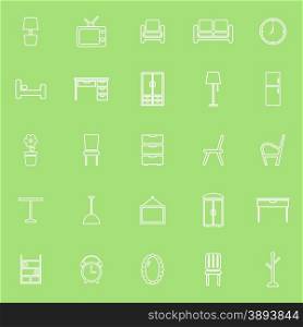 Furniture line icons on green background, stock vector
