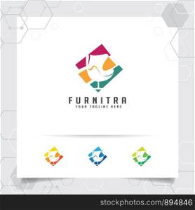 Furniture logo design vector with a negative space chair sofa icon illustration for home furnishing, interior architecture and gallery.