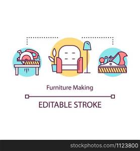 Furniture making concept icon. Local production idea thin line illustration. Designer furniture for apartment. Modern carpentry process. Vector isolated outline drawing. Editable stroke
