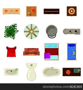 Furniture plan icons set. Cartoon illustration of 16 furniture plan vector icons for web. Furniture plan icons set, cartoon style