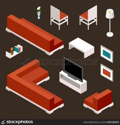 Furniture set for a living room. Vector