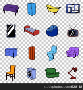 Furniture set icons in hand drawn style on transparent background. Furniture set icons