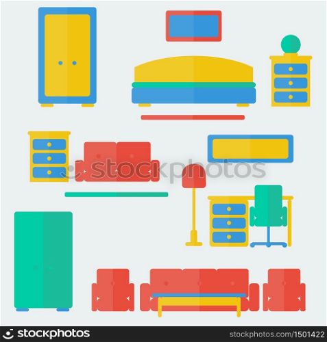 Furniture set. Trendy flat style. Vector illustration. Background