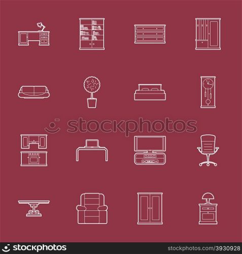 Furniture thin lines icon set vector graphic illustration. Furniture thin lines icon set