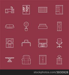 Furniture thin lines icon set vector graphic illustration. Furniture thin lines icon set