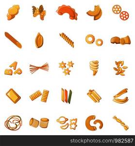 Fusilli pasta penne icons set. Cartoon illustration of 25 fusilli pasta penne icons for web. Fusilli pasta penne icons set, cartoon style