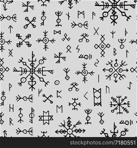 Futhark norse viking runes and talismans. Nordic pagan awe seamless vector pattern. Norse viking symbol, magic pattern scandinavian illustration. Futhark norse viking runes and talismans. Nordic pagan awe seamless vector pattern