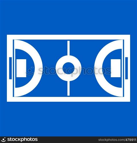 Futsal or indoor soccer field icon white isolated on blue background vector illustration. Futsal or indoor soccer field icon white