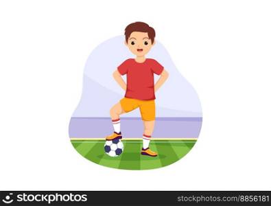 Futsal, Soccer or Football Sport Illustration with Kids Players Shooting a Ball and Dribble in a Championship Sports Flat Cartoon Hand Drawn Templates