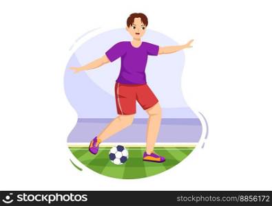 Futsal, Soccer or Football Sport Illustration with Players Shooting a Ball and Dribble in a Championship Sports Flat Cartoon Hand Drawn Templates