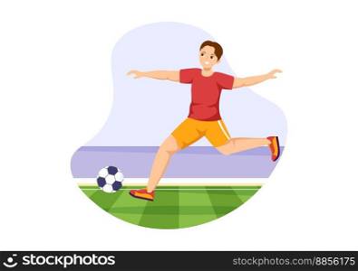 Futsal, Soccer or Football Sport Illustration with Players Shooting a Ball and Dribble in a Ch&ionship Sports Flat Cartoon Hand Drawn Templates