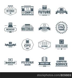Future computer logo icons set. Simple illustration of 16 future computer logo vector icons for web. Future computer logo icons set, simple style