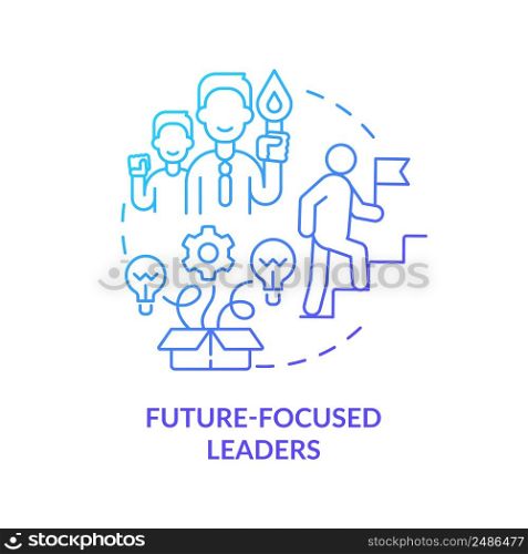 Future-focused leaders blue gradient concept icon. Principle for managing innovation abstract idea thin line illustration. Leadership. Isolated outline drawing. Myriad Pro-Bold font used. Future-focused leaders blue gradient concept icon