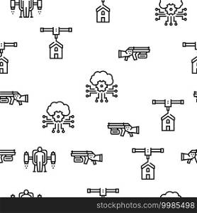 Future Life Devices Vector Seamless Pattern Thin Line Illustration. Future Life Devices Vector Seamless Pattern
