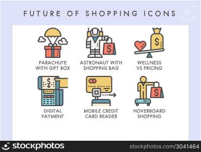 Future of shopping icons. Future of shopping concept icons for website, blog, app, presentation, etc.