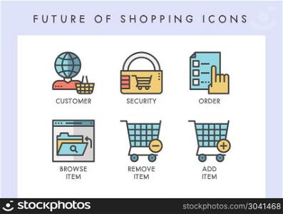 Future of shopping icons. Future of shopping concept icons for website, blog, app, presentation, etc.