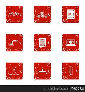 Future of sport icons set. Grunge set of 9 future of sport vector icons for web isolated on white background. Future of sport icons set, grunge style