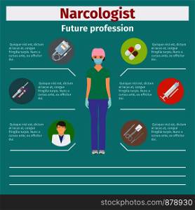 Future profession narcologist infographic for students, vector illustration. Future profession narcologist infographic