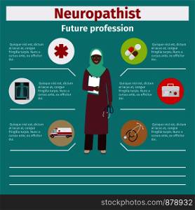 Future profession neuropathist infographic for students, vector illustration. Future profession neuropathist infographic
