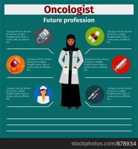 Future profession oncologist infographic for students, vector illustration. Future profession oncologist infographic