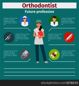 Future profession orthodontist infographic for students, vector illustration. Future profession orthodontist infographic