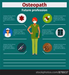 Future profession osteopath infographic for students, vector illustration. Future profession osteopath infographic