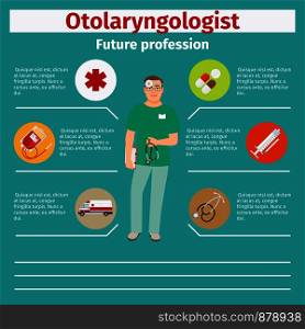 Future profession otolaryngologist infographic for students, vector illustration. Future profession otolaryngologist infographic